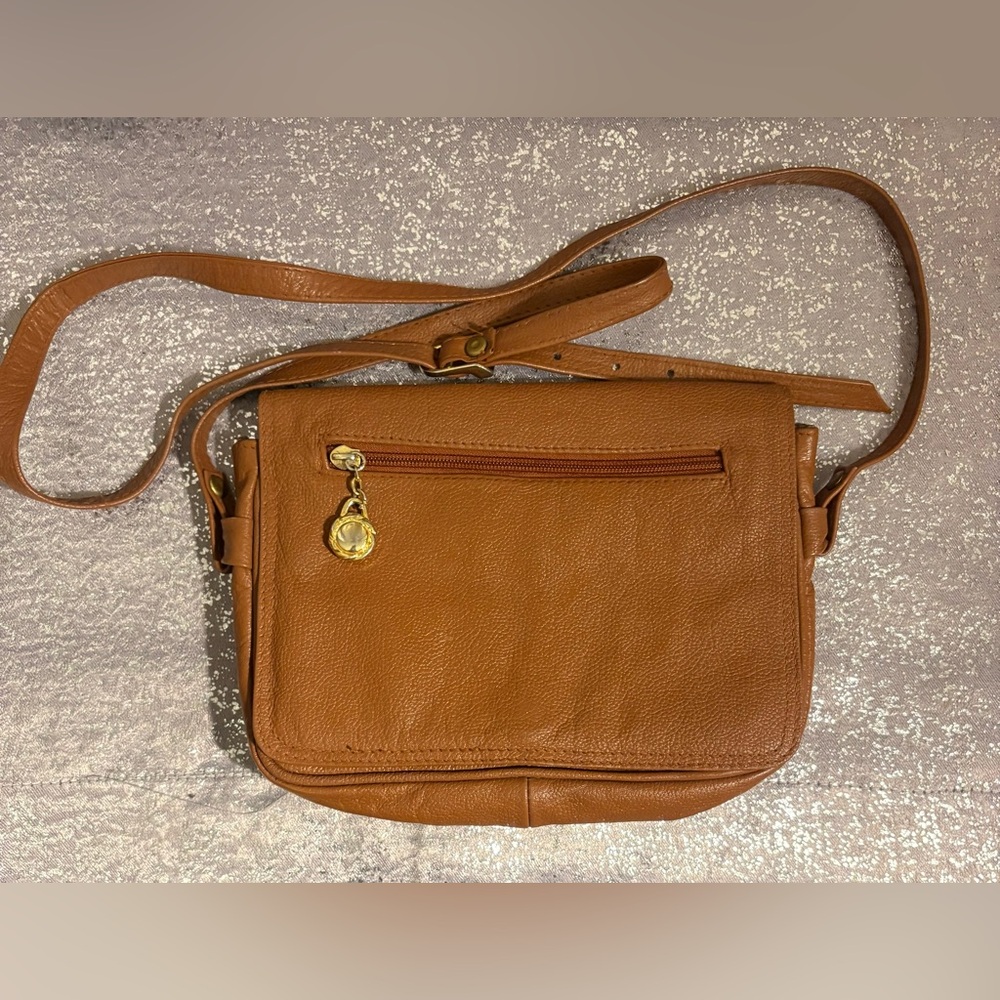 Elegant Brown Genuine Leather Crossbody Bag